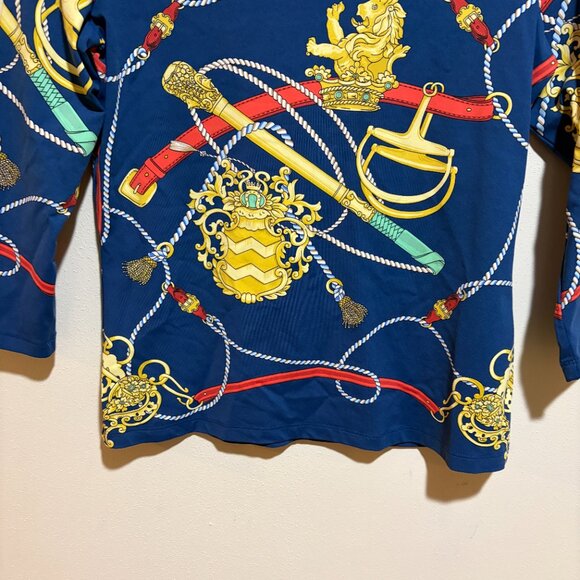 J McLaughlin Catalina Cloth Blue Equestrian Lion Rope Signature 3/4 Sleeve Tee - Picture 6 of 13